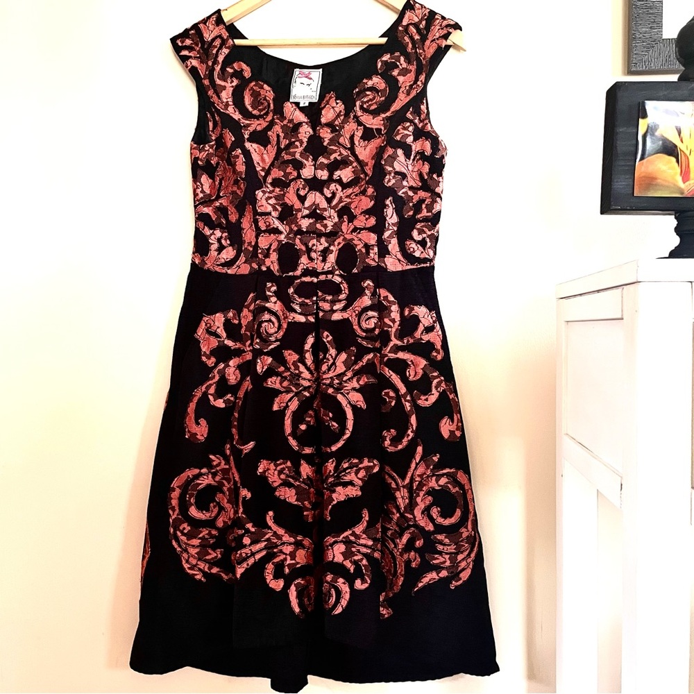 Anthropologie Yoana Baraschi Mirissa Mini Dress In Black and Copper Size 2 EUC - Picture 4 of 12